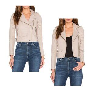 IRO Ashville cropped washed-leather biker jacket, Nude